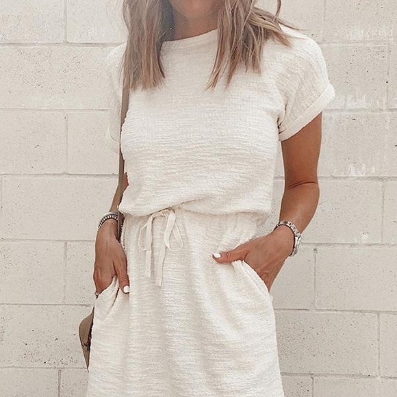 Solid Color Drawstring Daily Dress - Picture 3 of 3